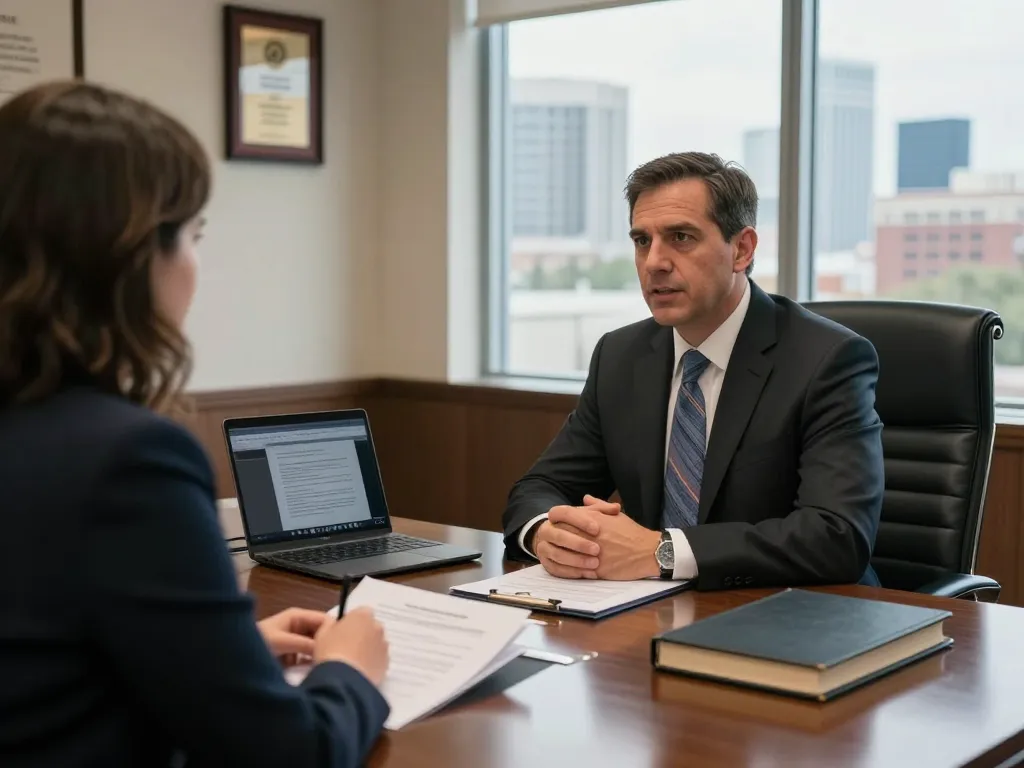 Experienced Orlando personal injury lawyer meeting with a client in a welcoming office.