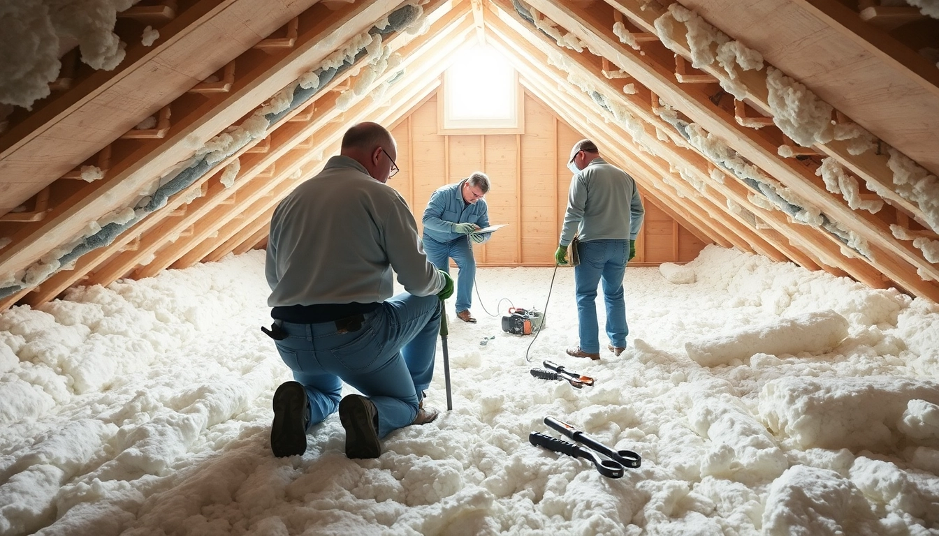 Expert roof insulation removal company at work in an attic, ensuring safe insulation removal.