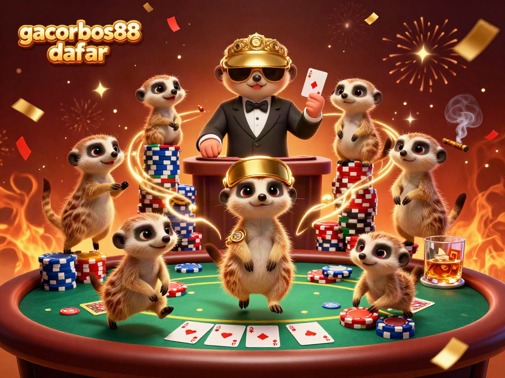 Join the fun at gacorbos88 daftar with meerkats managing a lively casino atmosphere.