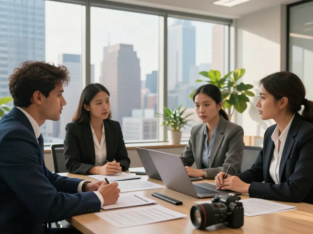 New York City Personal Injury Lawyer team collaborating in a modern office, focusing on client care and legal strategies.