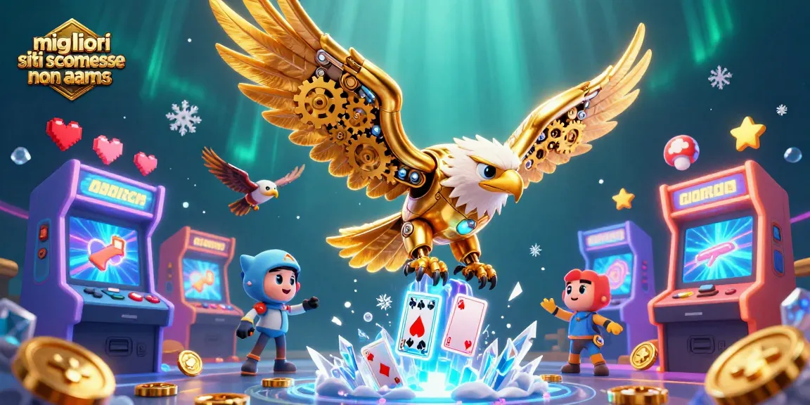 Scopri i migliori siti scommesse non AAMS con un'aquila d'oro che vola tra carte e monete.