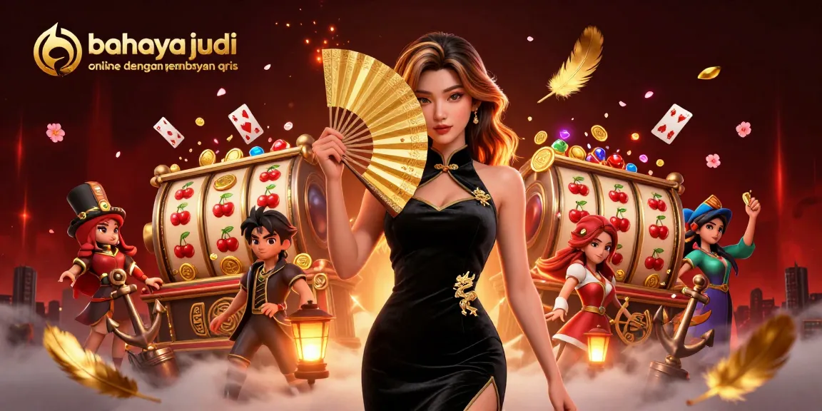 Experience the dangers of online gambling with QRIS payment methods visually depicted in a dynamic, engaging scene.