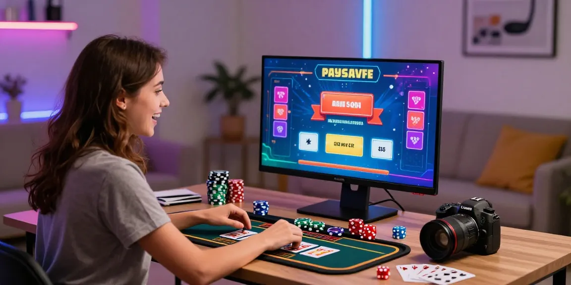 Ein Paar genießt ein Live-Dealer-Spiel in einem Paysafe-Card-Casino in einem lebhaften Home Office.