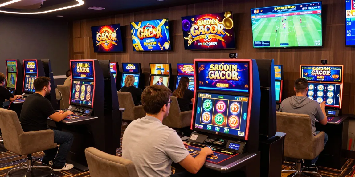 Experience the thrill of slot gacor games in a vibrant online casino environment with engaging players and dynamic digital displays.