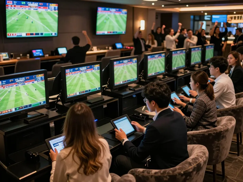Engaging sports betting at LV88SEO, featuring fans analyzing bets on devices