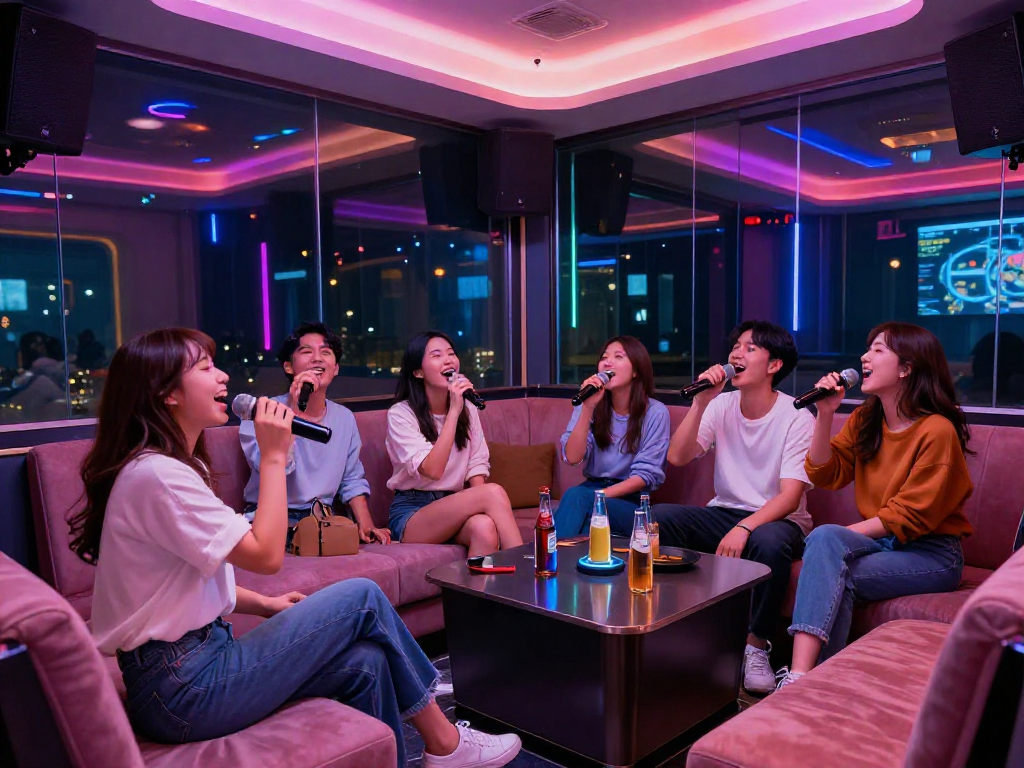 강남 유앤미에서 친구들과 즐겁게 노래하는 모습, 프라이빗 룸에서의 특별한 분위기