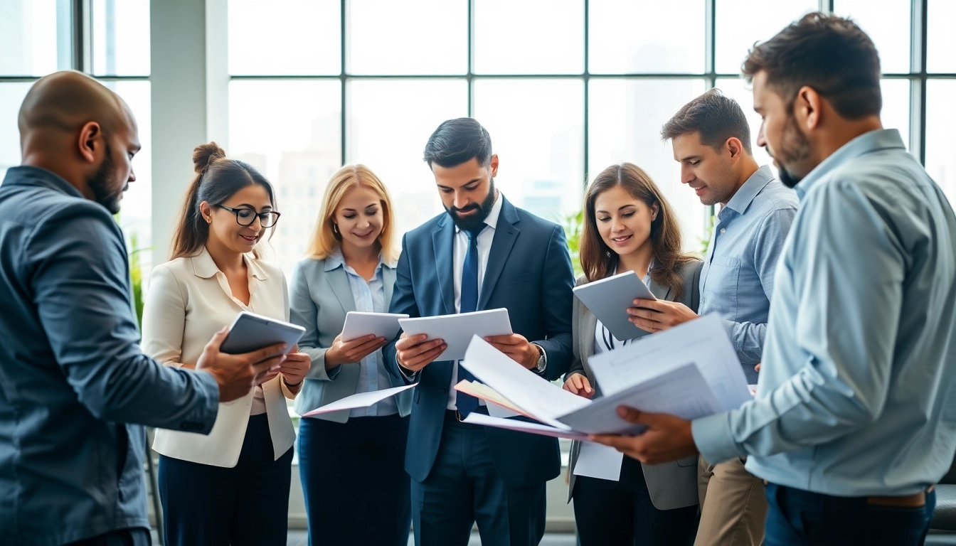 Engaged team navigating contracts and grants in a vibrant office environment, showcasing collaboration and expertise.