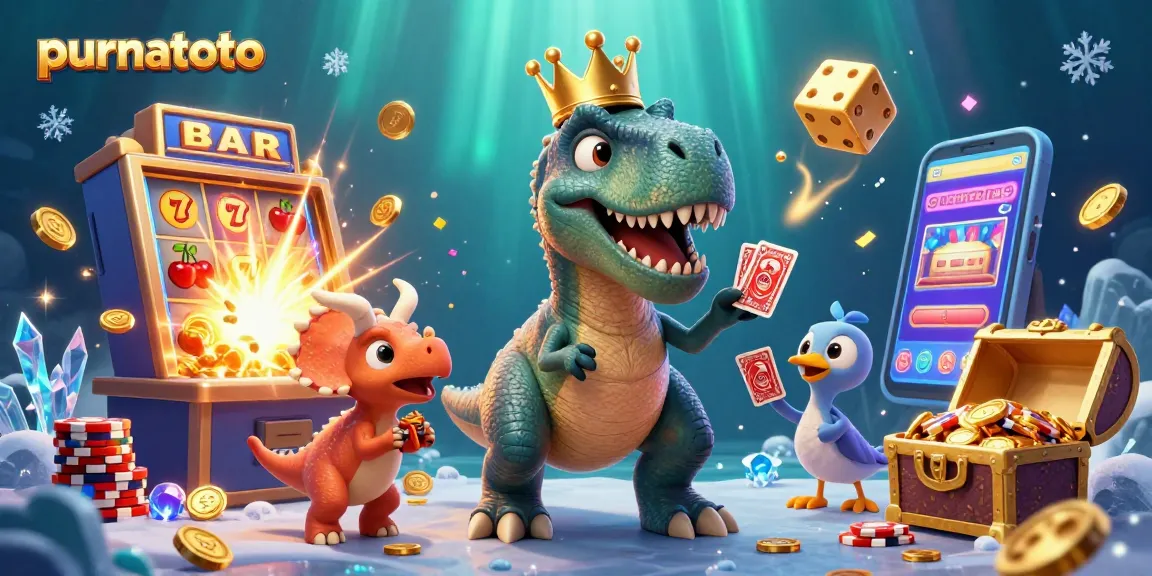 Mengambil keuntungan di purnatoto dengan T-Rex yang bermain kartu, pterodactyl membantu, dan triceratops mengumpulkan chip emas.