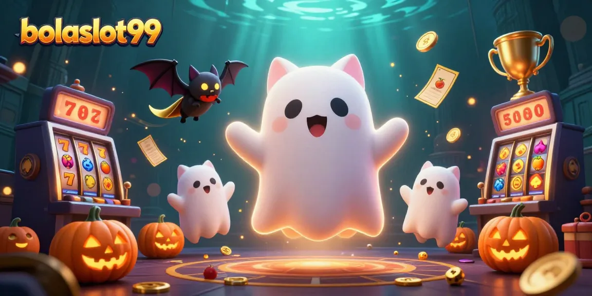 Experience the thrills of bolaslot99 while the ghost cat and bat navigate a vibrant haunted casino.