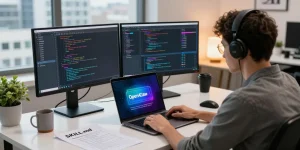 OpenClaw skills setup in a modern tech workspace showcasing code and configuration.