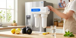 Installing the Waterdrop Plus EDR3RXD1 Replacement for Everydrop® Filter 3 in a bright, family kitchen.