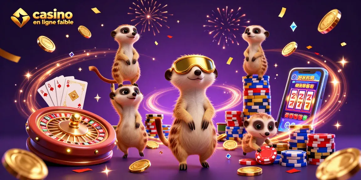 Jouez à des jeux captivants au casino en ligne fiable avec une illustration dynamique de suricates animés.