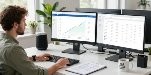 Digital marketer analyzing LLG link indexing strategies in a bright, modern office workspace.