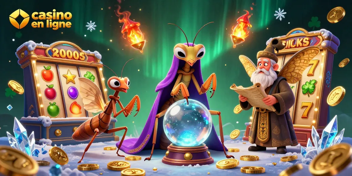 Profitez des jeux de casino en ligne avec une illustration captivante d'un prêtre mante et un libraire de nuit.