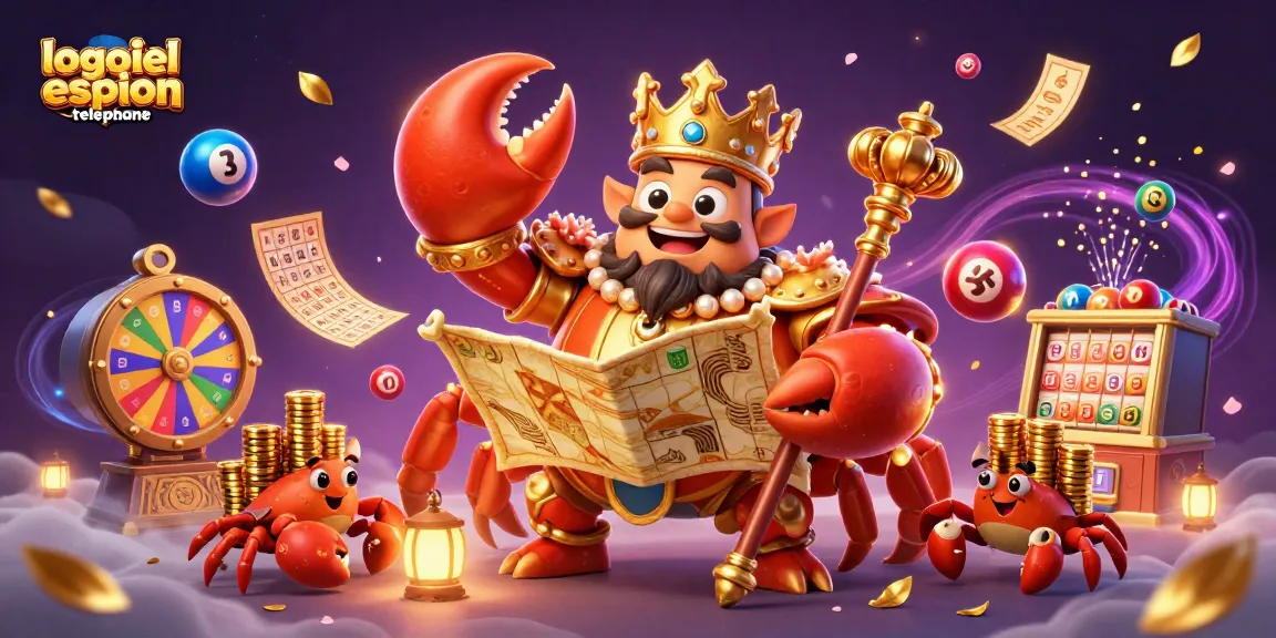 Jouez à logiciel espion téléphone avec une scène animée de crabes dorés et des éléments de loterie.