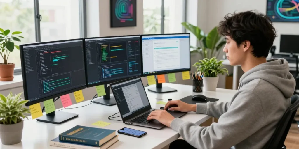 NAGA2000 application development in a vibrant tech workspace.